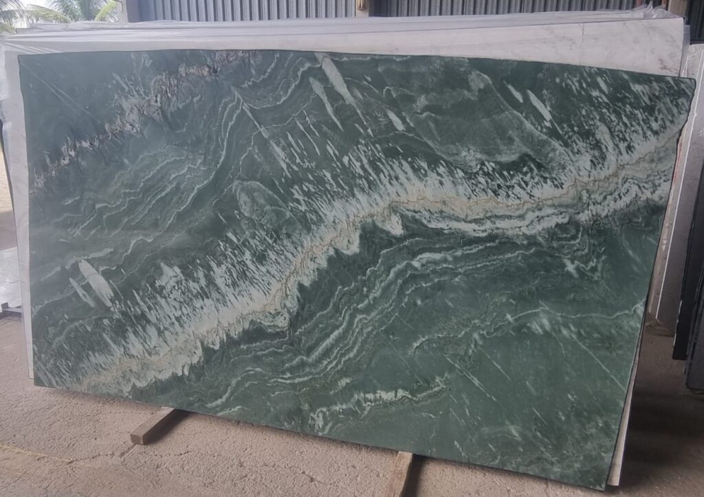Jac Green quartzite slab with white pattern