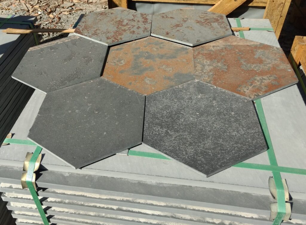 Rusty multicolor slate hexagon tiles from Brazil
