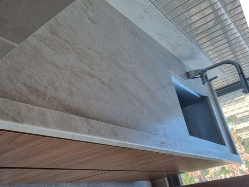 Quartzite Taj Mahal Leathered Top crop Kitchen countertop of leathered taj mahal quartzites